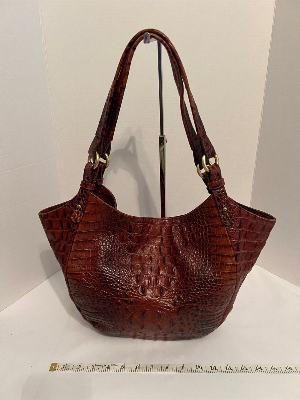 Brown Croc-Embossed Shoulder Tote - Women Bags
